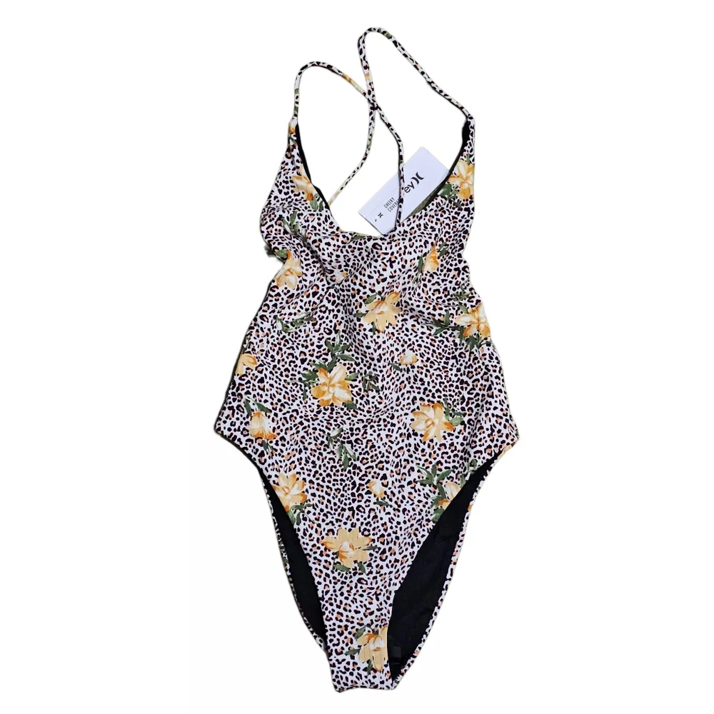 Hurley Womens Animal Print Back Tie One-Piece Swimsuit Medium - Picture 3 of 3